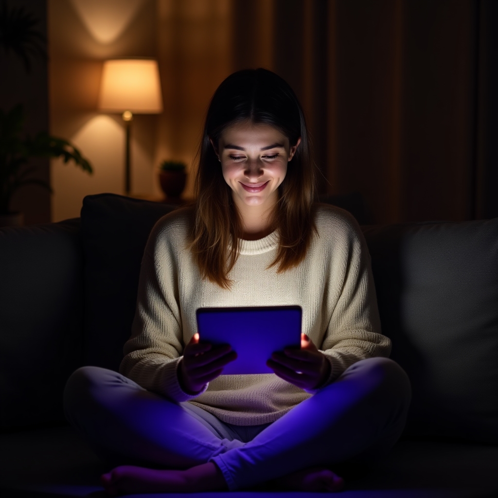 Giovane donna concentrata che usa un tablet per completare una simulazione finanziaria interattiva